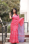 Pink color soft cotton saree with bandhani printed work
