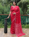 Red color bandhej silk saree with printed work