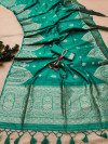 Green color tussar silk saree with zari woven work