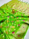 Apple green color soft organza silk saree with woven design