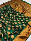 Bottle green color banarasi silk saree with zari weaving work