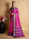 Rani pink color soft cotton saree with zari weaving work