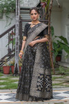 Black color tussar silk saree with woven design