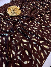 Coffee color pure satin silk saree with foil printed work