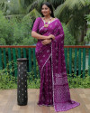 Magenta color bandhej silk saree with printed work
