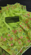 Parrot green color organza silk saree with digital printed work