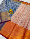 Royal blue color kanchipuram silk saree with woven design
