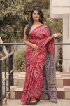 Red color soft cotton saree with bandhani printed work