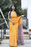Yellow color soft cotton saree with bandhani printed work
