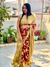 Maroon and beige color soft art silk saree with zari weaving work