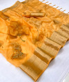 Light yellow color soft organza silk saree with zari weaving work
