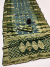 Gray and dark green color bandhej silk saree with zari weaving work