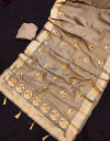 Beige color organza silk saree with moti work