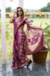Purple color bandhej silk saree with zari weaving work