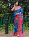 Multi color hand bandhej saree with zari weaving work
