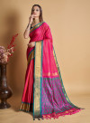 Pink color cotton silk saree with zari woven work
