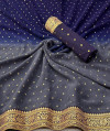 Navy blue and gray color georgette saree with foil printed work