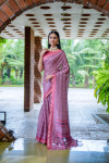 Pink color tussar silk saree with printed work
