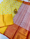 Yellow color kanchipuram silk saree with woven design