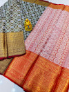 Gray color kanchipuram silk saree with woven design