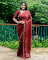 Maroon color soft bandhej silk saree with sequence work