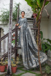 Gray color tussar silk saree with woven design