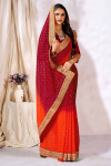 Red and orange color georgette saree with foil printed work