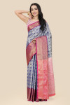 Royal blue color tissue silk saree with woven design