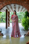 Maroon color tussar silk saree with printed work