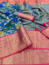 Royal blue color banarasi silk saree with zari weaving work