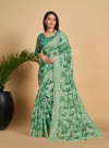 Green color linen silk saree with digital printed work