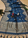 Navy blue color tussar silk saree with zari woven work