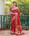 Red color soft cotton silk saree with zari weaving work