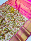Baby pink color kanchipuram silk saree with kalamkari design