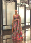Gray color banarasi silk saree with woven design