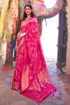 Pink color banarasi silk saree with zari weaving work