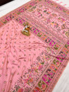Baby pink color banarasi silk saree with zari weaving work