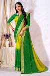 Parrot green and green color georgette saree with foil printed work