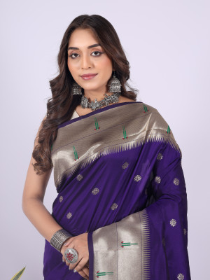 Purple color paithani silk saree with weaving work