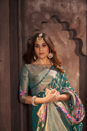 Rama green color banarasi silk saree with zari weaving work