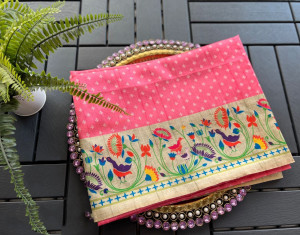 Pink color linen silk saree with digital printed work