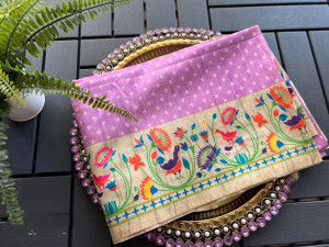 Lavender color linen silk saree with digital printed work