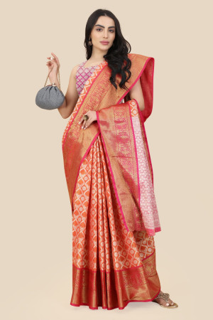 Orange color tissue silk saree with woven design