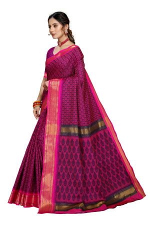 Magenta color soft cotton saree with woven design