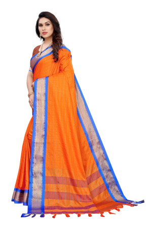 Orange color soft cotton saree with zari weaving work