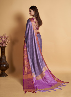 Lavender color soft cotton silk saree with zari weaving work