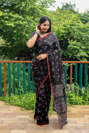 Black color soft bandhej silk saree with sequence work