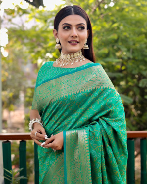 Green color soft cotton silk saree with zari weaving work