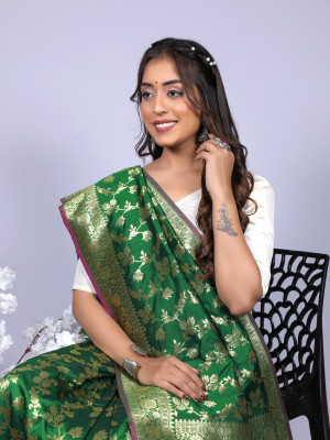 Green color pure silk saree with zari weaving work
