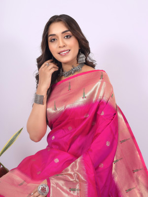 Rani pink color paithani silk saree with weaving work